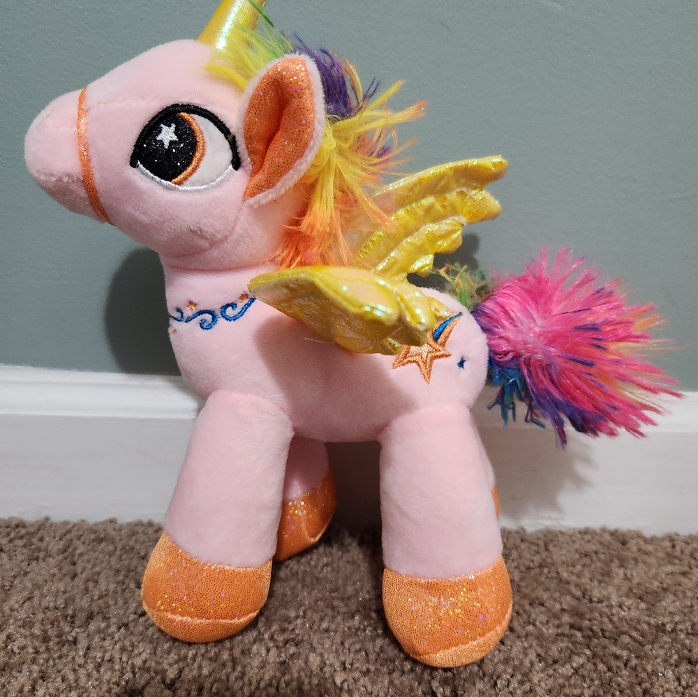 13" Sureshot Pink Sparkly Unicorn Plush Stuffed Animal Embroidered Eyes